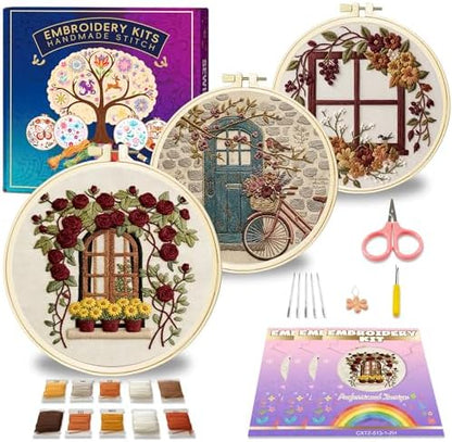 Huacan Embroidery Kit for Adults Beginners with 3 Hoops & Gift Box by Home