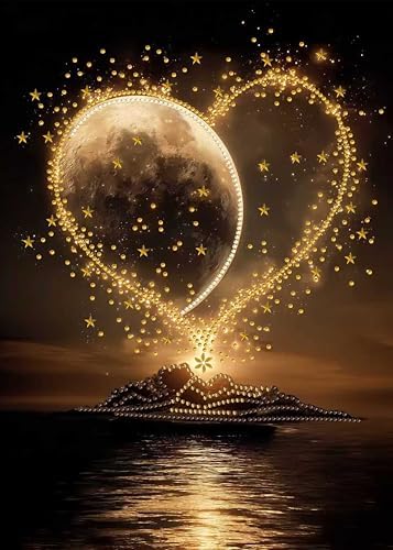 The Moon stars and Golden Heart Diamond Painting Kits for Adults,5D Special Shape Diamond Art Kits for Beginners,Round DIY Diamond Dots Paintings, Diamonds Gem Art and Crafts Home Decor 12x16 in by ZSYOUIDEAS