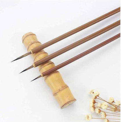 3Pcs Brown Chinese Art Painting Brush Set,Chinese Art Painting Brushes Weasel Hair Hookline Pen Art Drawing Brush Needs Watercolor Supplies S/M/L