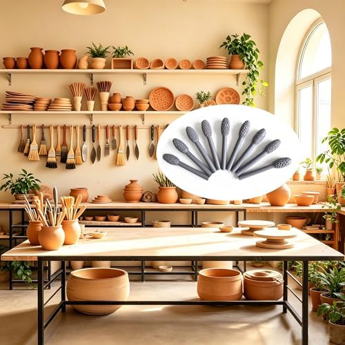 Texture Tool Sets for Clay Art - 9/23pcs Oval Clay Modeling Pattern Rollers Kit with Ergonomic Handles, Small Clay Texture Rollers for Polymer Clay, Pottery (9pcs Single Head +14pcsClay Texture Tools) - Image 5