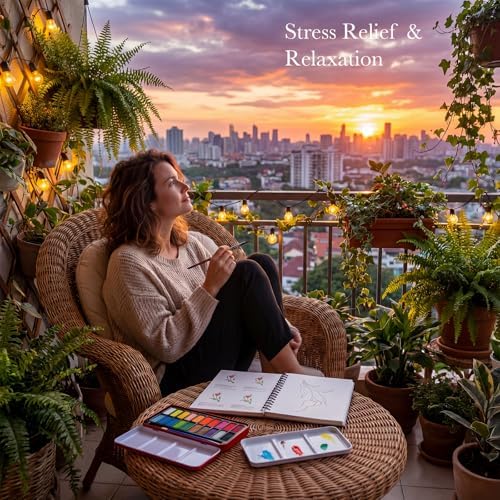 Rurolo Watercolor Workbook for Adults & Beginners - Spiral Bound Kit with 24 Paint Colors, Brushes & 300GSM Paper - Step-by-Step Flower & Animal Painting Guide for Stress Relief & Relaxation (6.5x9) - Image 6