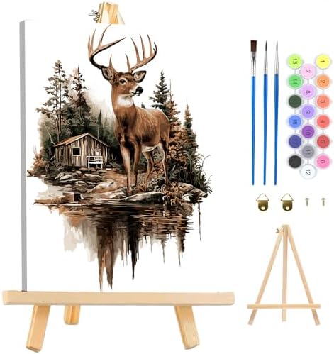 MAXBYE Framed Paint By Numbers Kits for Adults with Wooden Easel, DIY Deer Adult Paint by Number Kits, Oil Acrylic Paintings Kit for Beginners Gift Home Wall Garden Decor 10×14 Inch by MAXBYE