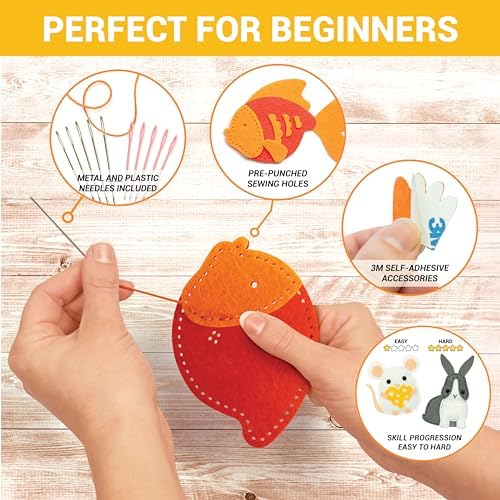 Craftorama Sewing Kit for Kids, Fun and Educational Pets Craft Set for Boys and Girls Age 7-12, Sew Your Own Felt Animals Craft Kit for Beginners, 165 Piece Set - Image 5