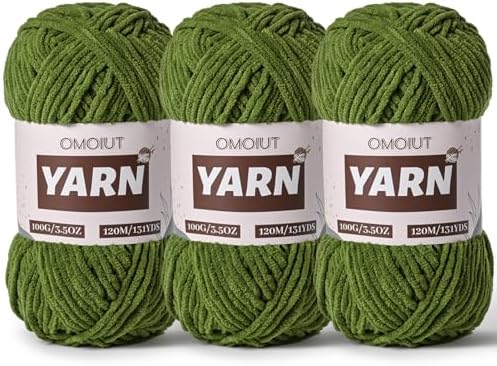 3 Packs Plush Chenille Chunky Crochet Yarn - Baby Yarn for Crocheting Soft - Velvet Yarns Knitting for Blankets Crafts - Fluffy Amigurumi Yarns 300g / 393yd (3 Pine Green) by OMoiut