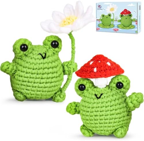 Crochetta Crochet Kit for Beginners, Beginner Crochet Animal Kits for Adults with Step-by-Step Video Tutorials, DIY Knitting & Crocheting Craft Hobbies Supplies, 2 Pack Frog Amigurumi(40%+ Yarn) by Crochetta