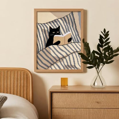 Black Cat Reading Book Stamped Cross Stitch Kits for Beginner 12x16 Inch - Image 2