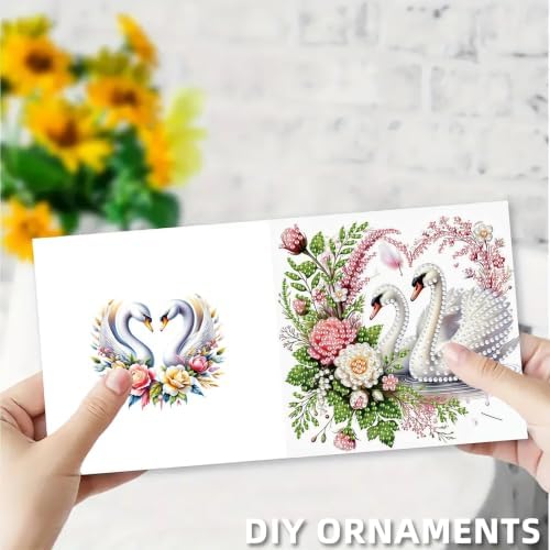 6PCS Swans and Flowers Diamond Art Painting Greeting Cards Kit with Envelopes - 5D DIY Diamond Art Card Kits for Adults - Handcrafted Postcards for Birthday & Holiday - Image 6
