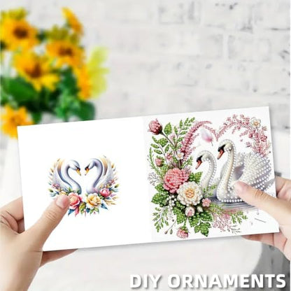 6PCS Swans and Flowers Diamond Art Painting Greeting Cards Kit with Envelopes - 5D DIY Diamond Art Card Kits for Adults - Handcrafted Postcards for Birthday & Holiday - Image 6