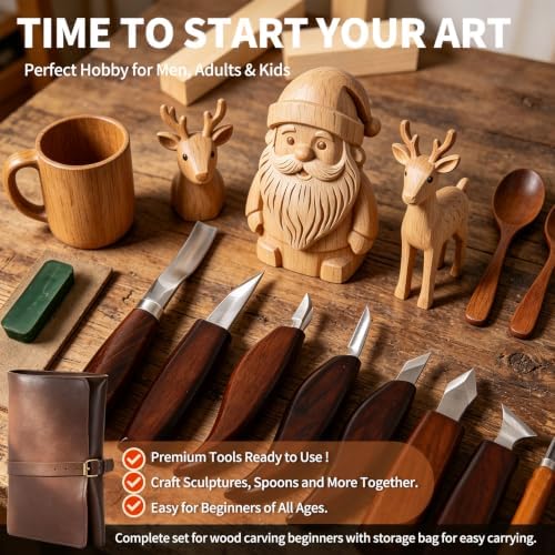 Wood Carving Kit Whittling Kit: Wood Carving Knife Tools with Leather Case - Image 3