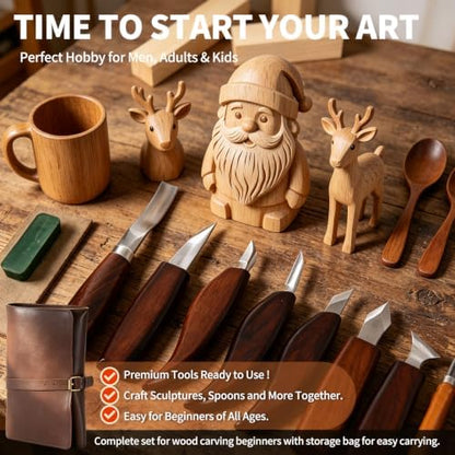 Wood Carving Kit Whittling Kit: Wood Carving Knife Tools with Leather Case - Image 3