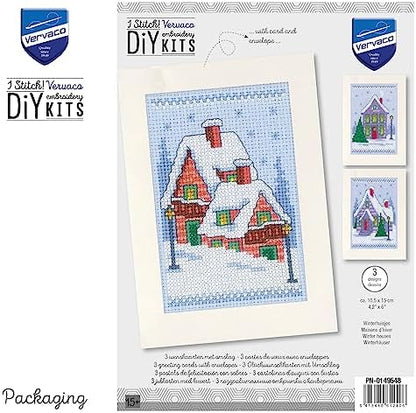 Vervaco Counted Cross Stitch kit Greeting Cards Christmas Gnomes in The Snow Set of 3, 10,5x15cm, DIY - Image 3