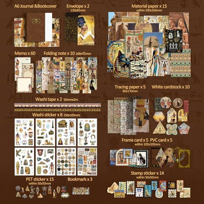 Scrapbooking Supplies Kit, Egyptian Vintage Aesthetic Scrapbook Kit for Bullet Junk Journal, Ancient Egypt DIY Journaling Supplies with Hieroglyph, Pharaoh, Pyramid, Unique Gift for Teens & Women - Image 2