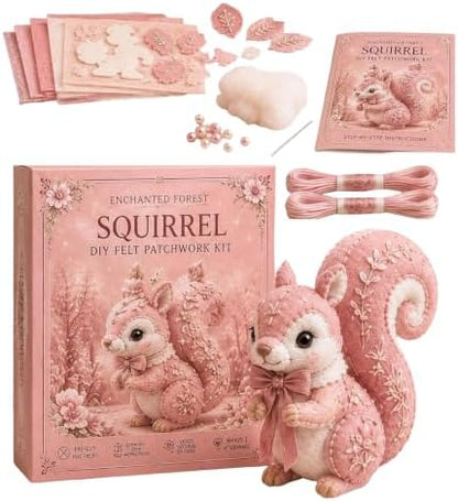Pink Woodland Friends DIY Felt Patchwork Kit, Pastoral Wild Creatures Handicraft Activity, Manual Tailoring Bundle for Cute Ornament Shelf Décor Quilting Crafting Creative Gift Projects (Pink#B) by Unknown