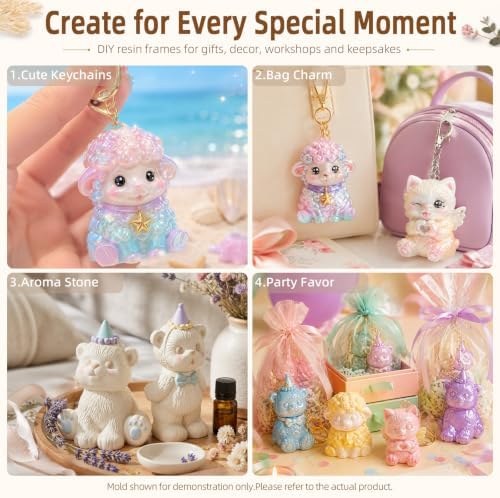Animal Silicone Mold 4 Pcs 3D Resin Epoxy Candle Mold Bear Cat Sheep Craft - Image 3