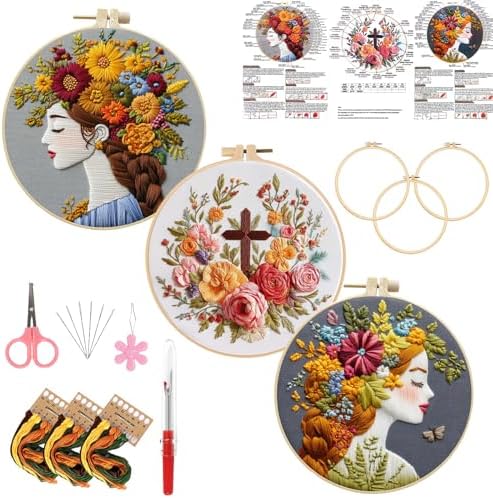 LYMIGER 3 Packs Embroidery Kit for Adults, Embroidery for Beginners (Girl) by Unknown