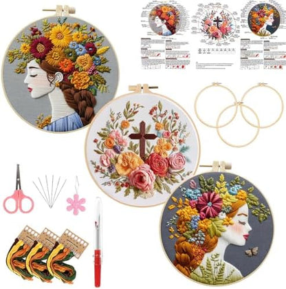 LYMIGER 3 Packs Embroidery Kit for Adults, Embroidery for Beginners (Girl) by Unknown
