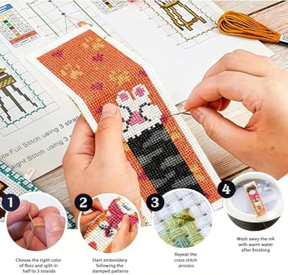 ORIGACH 6 Set Cute Cat Cross Stitch Bookmark Kit for Beginner - Image 4