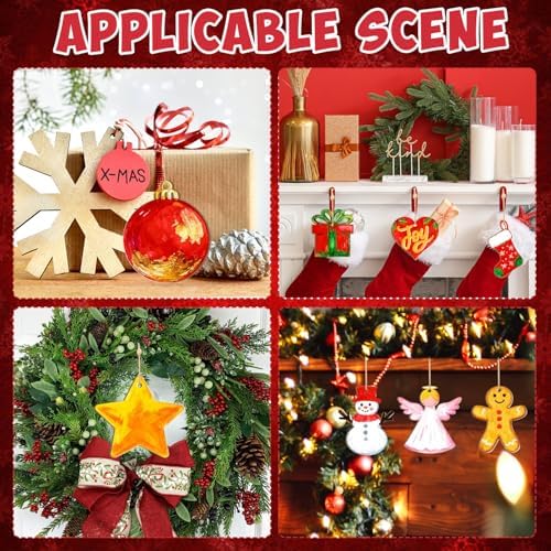 80PCS Wooden Christmas Ornaments to Paint, 8 Styles DIY Blank Unfinished Wood Reindeer Santa Claus Christmas Tree Ball Snowman Snowflake Angel Cutouts Ornament for Crafts Winter Hanging Decorations - Image 6