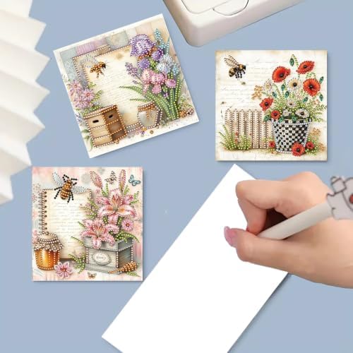 6PCS Flower Diamond Art Painting Greeting Cards Kit with Envelopes - 5D DIY Diamond Art Card Kits for Adults - Handcrafted Postcards for Birthday & Holiday - Image 3