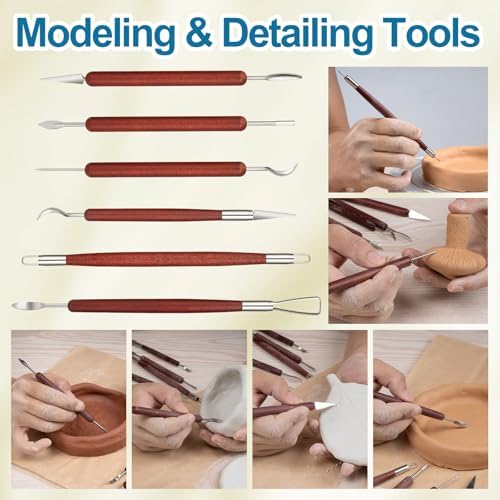 Amrules 6 Pcs Double-Ended Clay Carving Tools Set for Adults, Red - Image 6