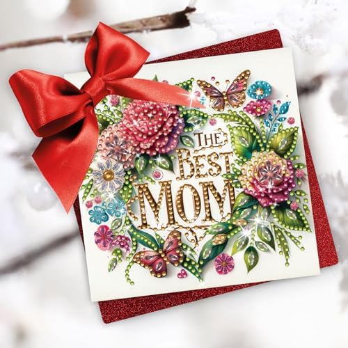 DIY Diamond Greeting Cards Set, 5D DIY Diamond Art Painting Festival Style Greeting Card, DIY Christmas Card Making Kits for Family Friends Handmade Gift-Mother's Day - Image 2