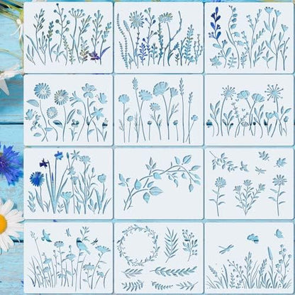 Marspark 20 Pcs Wildflower Stencils, Rectangular Style, 6 x 4.7 Inch by Marspark