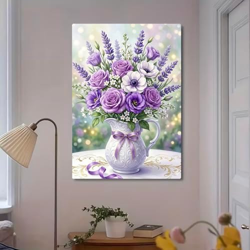 MaiMMaledy Paint by Numbers Kit 8Lx12W inch for Adults Beginners Canvas Pictures with Framed Drawing Painting Acrylic Pigment with Wooden Triangle Easel Purple Bouquet - Image 5