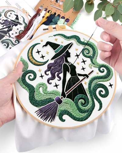 ERKOON Embroidery Kit for Beginners Adult, Cross Stitch Set Include Embroidery Cloth Hoops Threads for Craft Lover Hand Stitch with Embroidery Skill Techniques (Black Witch) - Image 4
