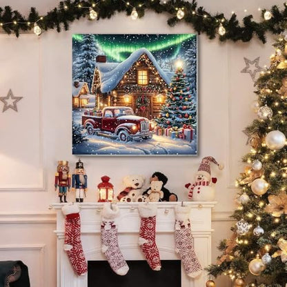 VIGEGU 2 Pack Christmas Paint by Numbers Kit for Adults with Framed,Snowman Truck House Paint by Number DIY Winter Christmas Aurora Landscape Adult Paint by Number Kits for Wall Decor 10x10in - Image 3