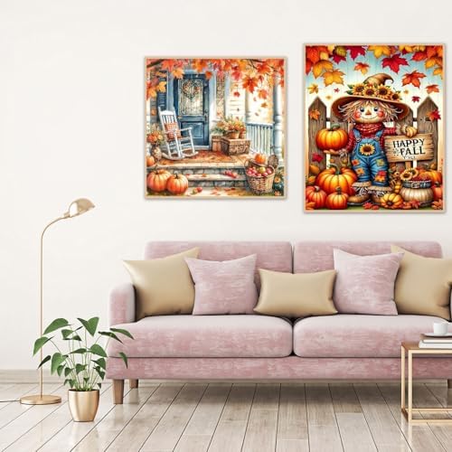 NEGEKFKX 2 Pack Fall Paint by Numbers Kit for Adults Beginner with Framed,Scarecrow Easy Adult Paint by Number Kits on Canvas DIY Painting for Beginners Art by Numbers for Home Wall Decor 10x12Inch - Image 3