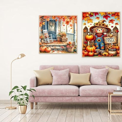 NEGEKFKX 2 Pack Fall Paint by Numbers Kit for Adults Beginner with Framed,Scarecrow Easy Adult Paint by Number Kits on Canvas DIY Painting for Beginners Art by Numbers for Home Wall Decor 10x12Inch - Image 3
