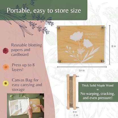 Flower Press Kit | Durable Hardwood 8x10in - Flower Preserving Kit Up to 8 layers - Floral Preservation kits for adults and kids | Innovative and Giftable Floral Pressing kit for Craft Enthusiasts - Image 5