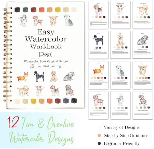 Easy Watercolor Workbook for Beginners - 12 Beautiful Step-by-Step Paintings Water Coloring Book, Includes 18 Colors Paints, Relaxing Art Projects and Creative Gift for Adults & Teen (Dogs) - Image 7