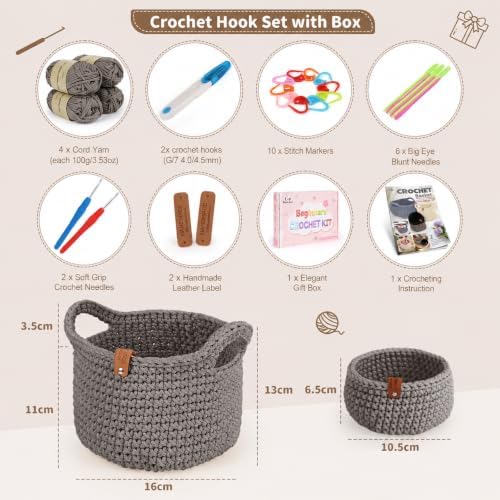 Aeelike 27Pcs Crochet Basket Kit for Beginners,Camel Round,Gift Box Package - Image 2