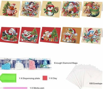 10 Pack 5D DIY Diamond Painting Christmas Greeting Card Kit, Diamond Art Birthday Holiday Greeting Card, Art Crafts Kit Creative with Envelope - Image 6