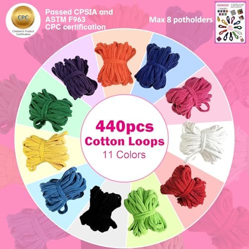 OYACH 10inch Cotton Potholder Weaving Loom Refill Loops,440 Potholder Loops - Image 3