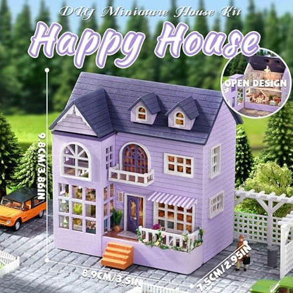 Kisoy Romantic and Cute Dollhouse Miniature DIY House Kit Creative Room Perfect DIY Gift for Friends, Lovers and Families (Happy House) - Image 2