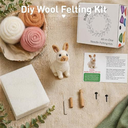 FACE N FACE DIY Needle Felting Kit Realistic White Rabbit Tan Ears – Needle Felting Starter Kit with Fiber Roving, Needles, Felting Pad & Instructions | Felted Rabbit Animal Kit for Beginners Adults - Image 6