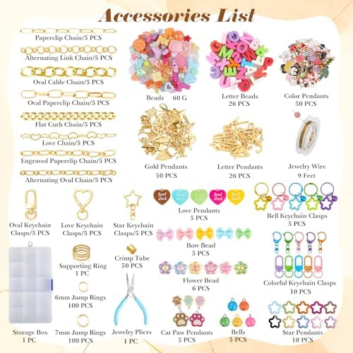 Ecoofor 561 Pcs Keychain Making Kit - Includes 30 Keychain Clips, 40 Extender Chains, 178 Charms, Beading Accessories, Jewelry Pliers - DIY Bag Charms & Jewelry Craft Kit Supplies - Image 2