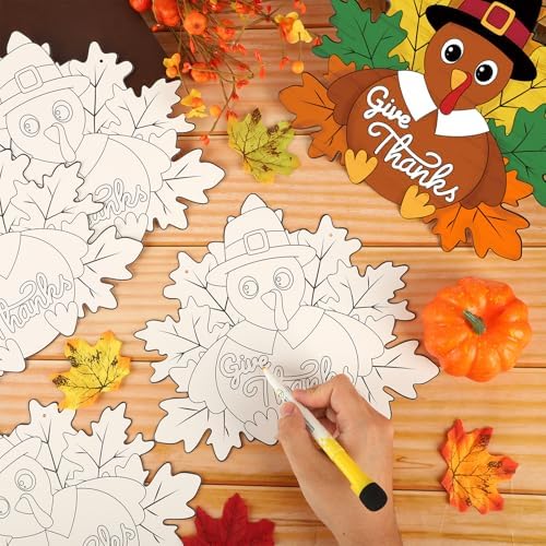 Sereliy 24 Pcs Thanksgiving Wreath Crafts, Color Your Own Turkey Crafts, DIY Paper Thanksgiving Wreath for Classroom Activities Fall Theme Games. (Turkey) - Image 4