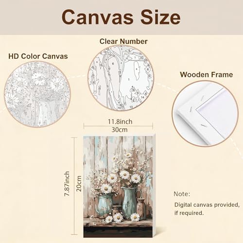 Gemozaic Framed Paint by Numbers Kit for Adults, Vintage Flowers Paint by Numbers with Frame & Easel, Rustic DIY Number Painting for Gift, Home, Office, Wall Decor, 8 x 12 Inch - Image 3