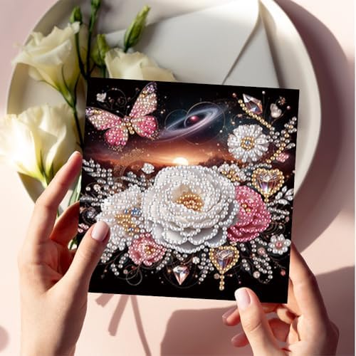 jinglinhh 6pcs Mandala Flower Butterfly Rose Diamond Art Painting Greeting Cards with Envelopes, DIY Card Making Kits for Adults, Diamond Art Postcards Holiday Cards Craft Gifts - Image 6
