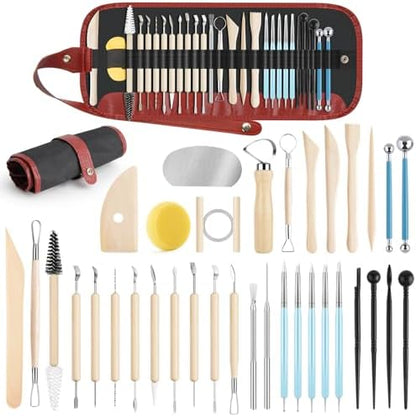 UUSYCUN 36PCS Pottery & Clay Sculpting Tools, Ceramics Polymer Tools Set, Clay Modeling Tools with Case for Air Dry Clay, Carving, Molding, Pottery Wheel, Crafting Supplies, Pros, Beginners, Adults by UUSYCUN