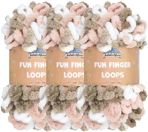 JubileeYarn Fun Finger Loops Yarn - Pink Brown White - 3 Skeins by BambooMN