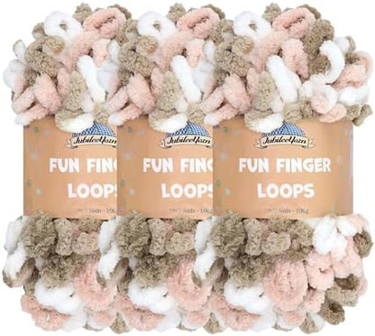 JubileeYarn Fun Finger Loops Yarn - Pink Brown White - 3 Skeins by BambooMN