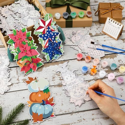 Kosiz 12 Pcs Festival Paint by Number Kit for Adult Wood Bookmark - Image 2