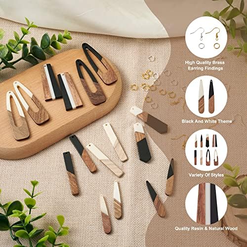 FASHEWELRY 16Pcs Teardrop Resin Wood Earrings Charms Long Drop Shape Wooden Earring Blanks Wooden Earrings Findings for Jewelry Making with 100Pcs Earring Hooks Jump Rings - Image 5