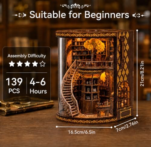 Book Nook Kit for Adults, 3D Wooden Puzzle DIY Miniature House LED Light - Image 3