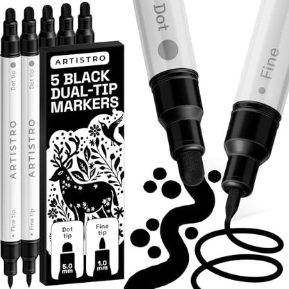 ARTISTRO Black Dual-Tip Acrylic Paint Marker Pens - Set of 5 by ARTISTRO