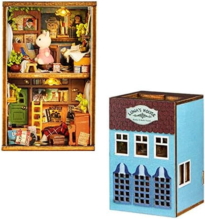 Mini 3D Wooden Doll House Craft Model with LED,DIY Miniature and Furniture Dollhouse Kit,Creative Room Idea for Valentine's Day Birthday Gift (Luna's Apartment) by Montidey